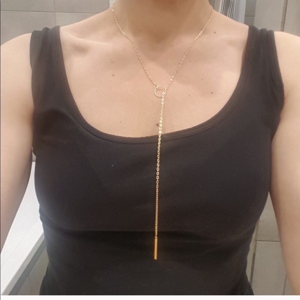 Circle & Bar Lariat Necklace STYLISH - Picture 2 of 6